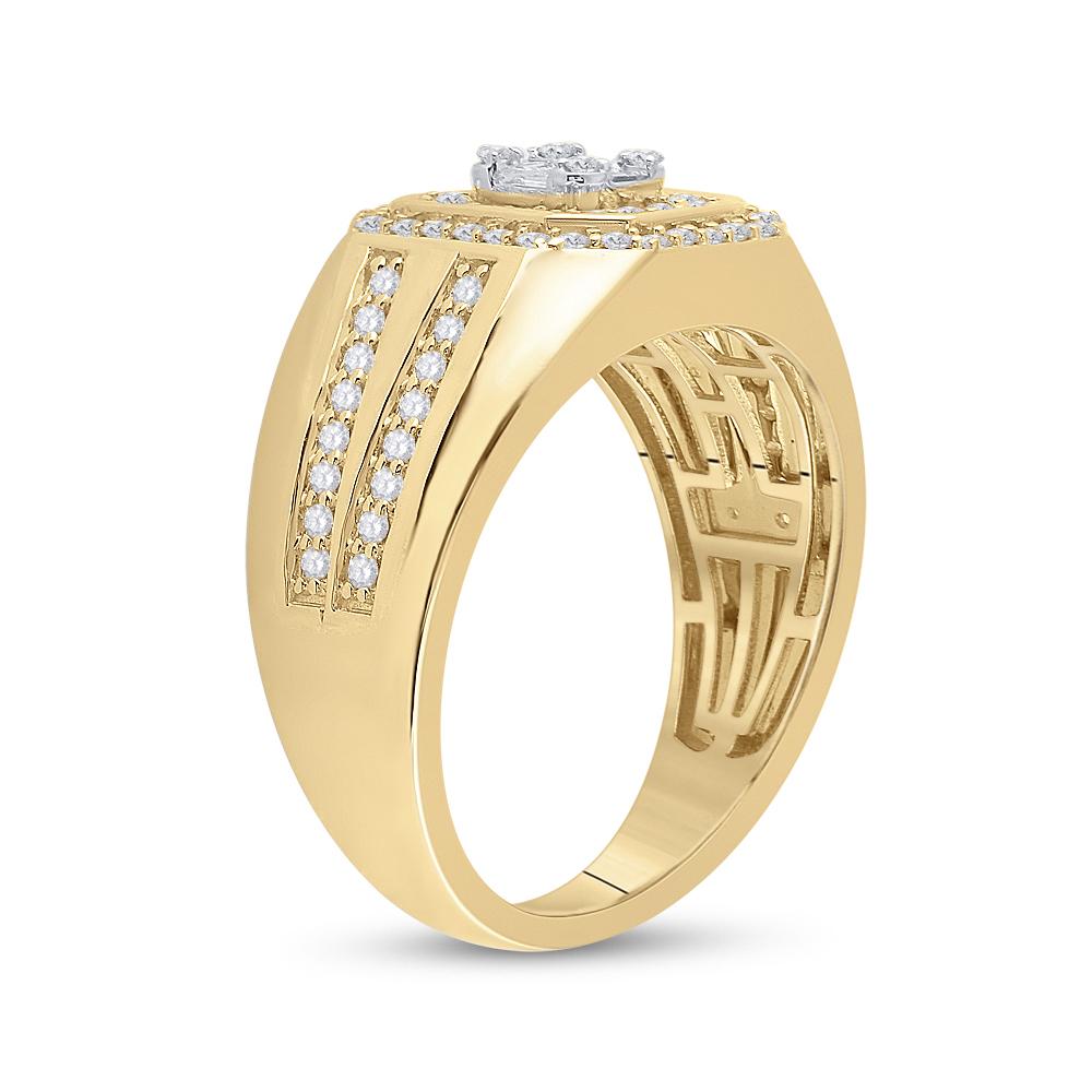 14kt Yellow Gold Mens Baguette Diamond Octagon Cluster Ring 3/4 Cttw