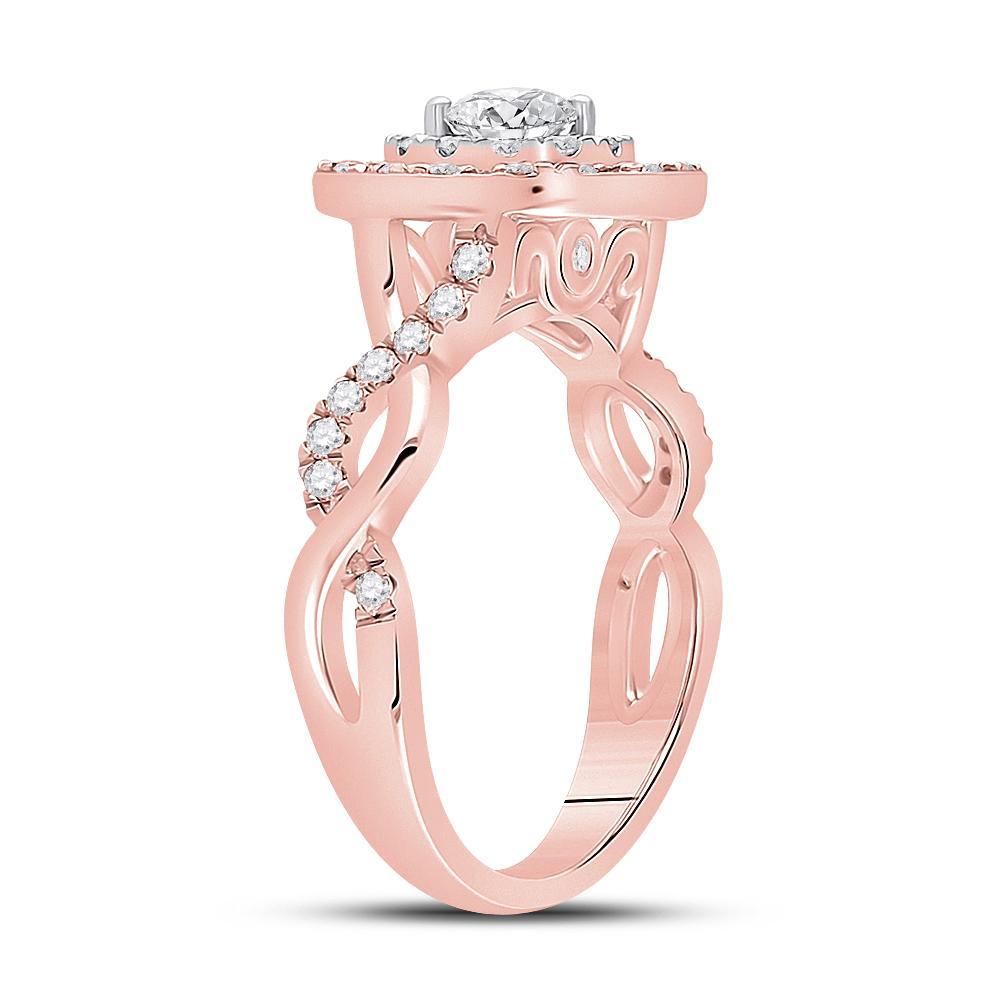14kt Rose Gold Round Diamond Halo Bridal Wedding Engagement Ring 7/8 Cttw