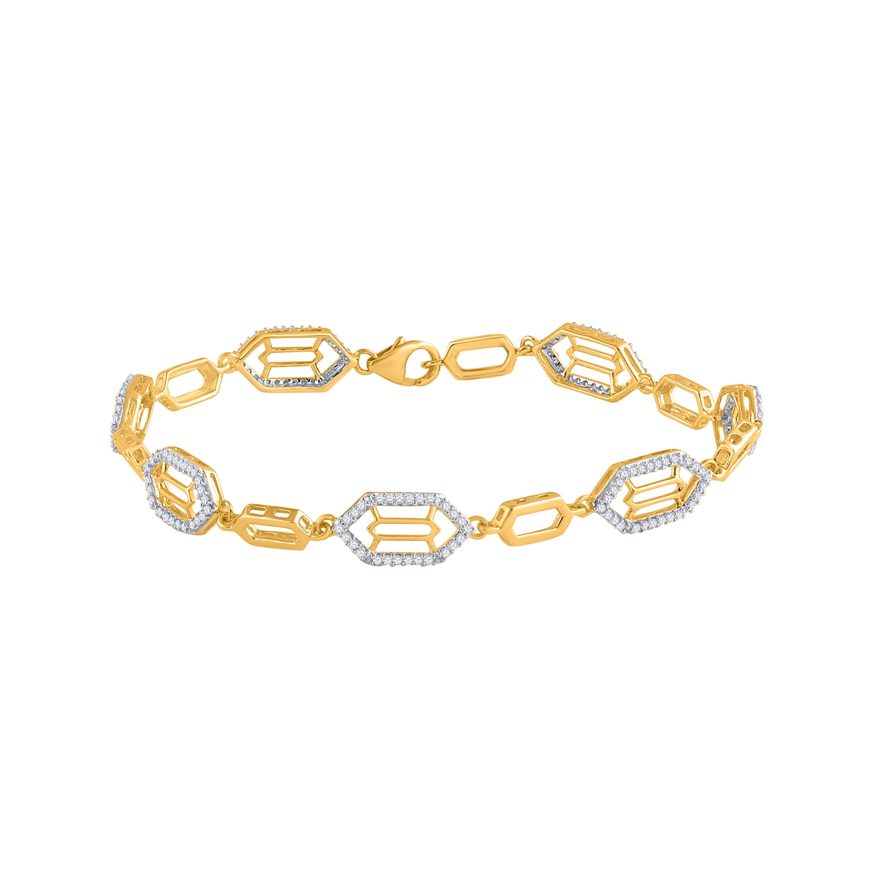 10kt Yellow Gold Womens Round Diamond Geometric Fashion Bracelet 1/2 Cttw