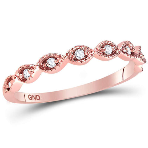 14kt Rose Gold Womens Round Diamond Classic Stackable Band Ring 1/10 Cttw
