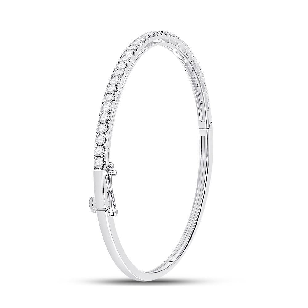 14kt White Gold Womens Round Diamond Classic Bangle Bracelet 2 Cttw