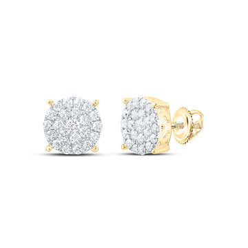 14kt Yellow Gold Womens Round Diamond Cluster Earrings 2 Cttw
