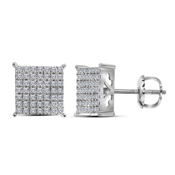 10kt White Gold Womens Round Diamond Square Cluster Stud Earrings 3/4 Cttw