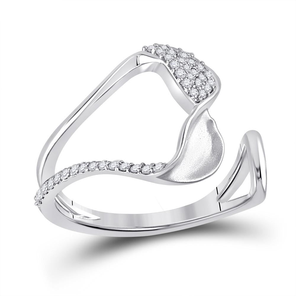 14kt White Gold Womens Round Diamond Abstract Fashion Ring 1/5 Cttw