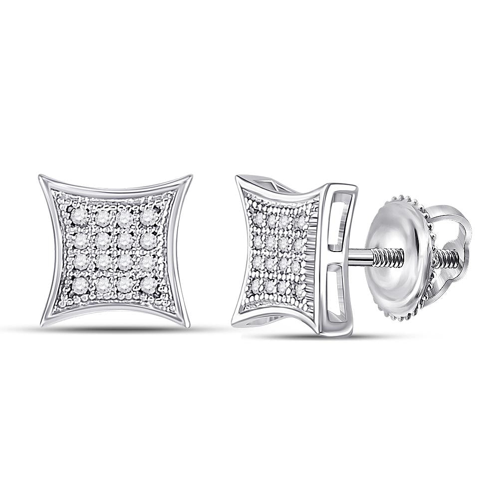 10kt White Gold Womens Round Diamond Kite Square Earrings 1/10 Cttw