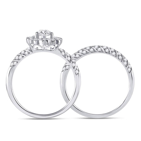 14kt White Gold Pear Diamond Halo Bridal Wedding Ring Band Set 1 Cttw