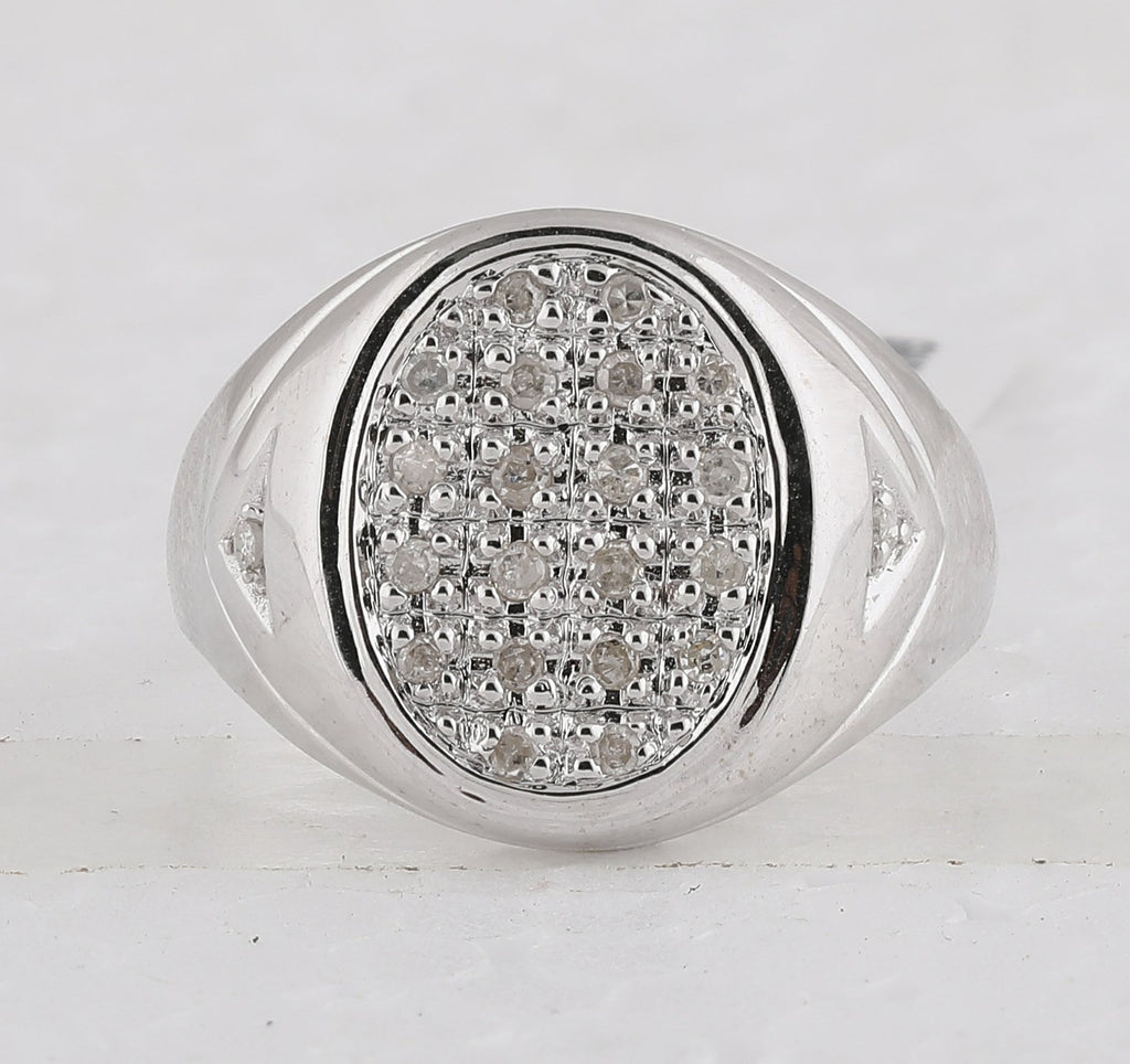14kt White Gold Mens Round Diamond Oval Cluster Ring 1/4 Cttw