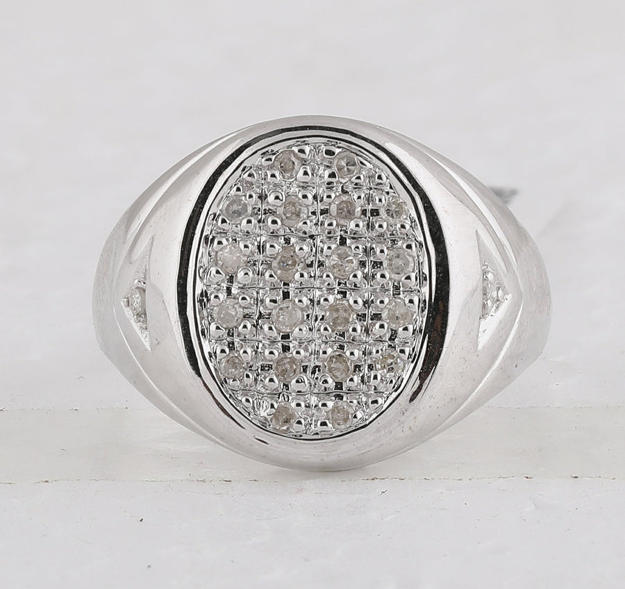 14kt White Gold Mens Round Diamond Oval Cluster Ring 1/4 Cttw