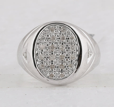 14kt White Gold Mens Round Diamond Oval Cluster Ring 1/4 Cttw