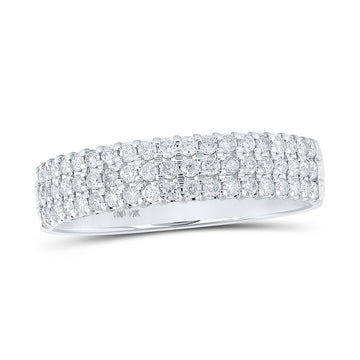 14kt White Gold Womens Round Diamond Pave Band Ring 1/2 Cttw