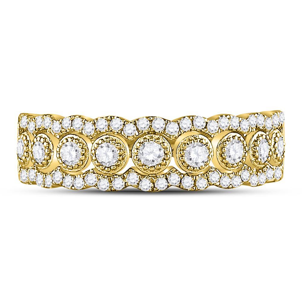 10kt Yellow Gold Womens Round Diamond Triple Row Vintage-inspired Band Ring 1/3 Cttw