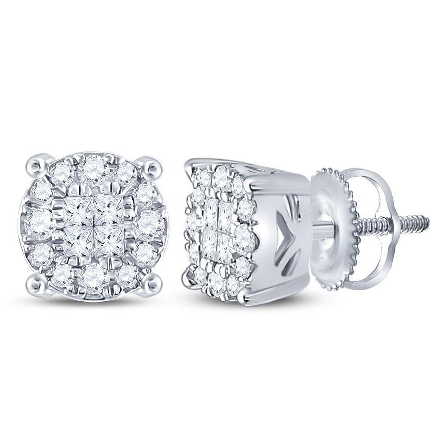 14kt White Gold Womens Princess Diamond Fashion Cluster Earrings 1/4 Cttw