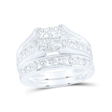 14kt White Gold Princess Diamond Bridal Wedding Ring Band Set 2 Cttw