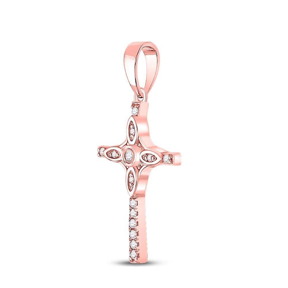10kt Rose Gold Womens Round Diamond Faith Cross Pendant 1/12 Cttw