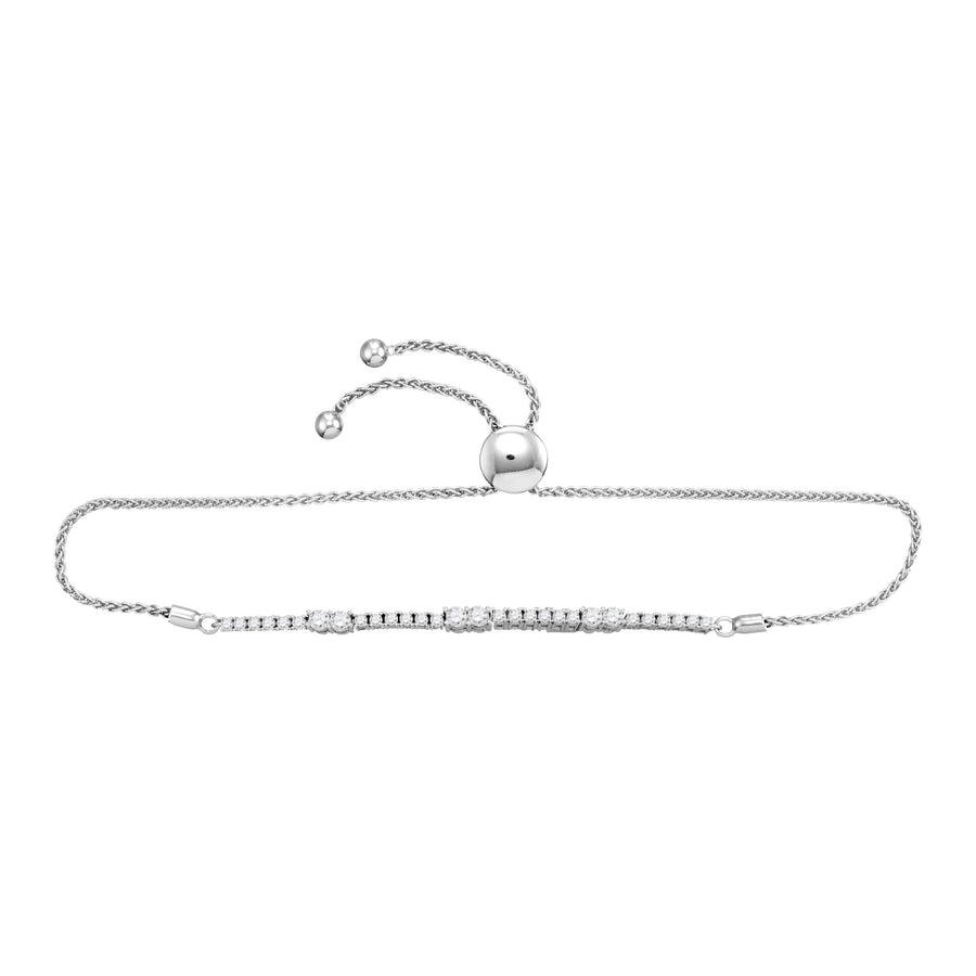 10kt White Gold Womens Round Diamond Bolo Bracelet 1 Cttw