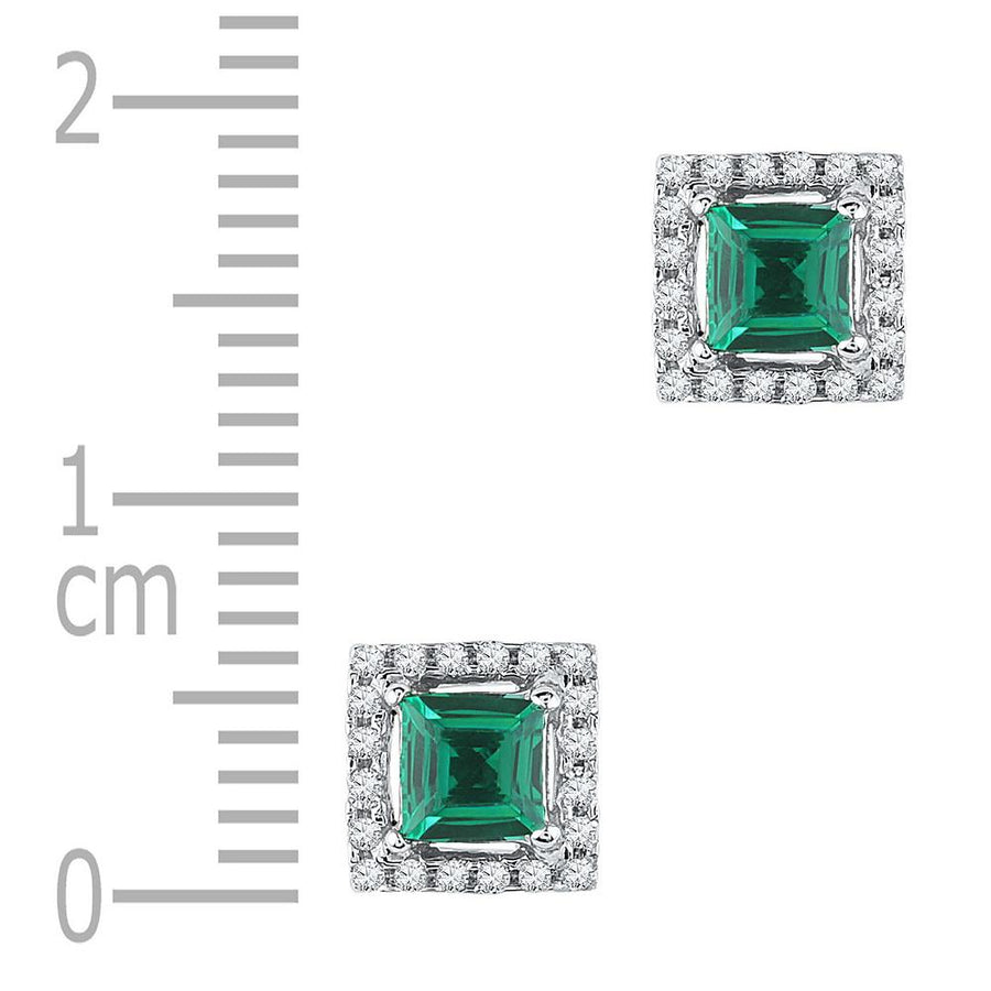 10kt White Gold Womens Princess Synthetic Emerald Stud Earrings 1/8 Cttw