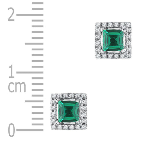 10kt White Gold Womens Princess Synthetic Emerald Stud Earrings 1/8 Cttw