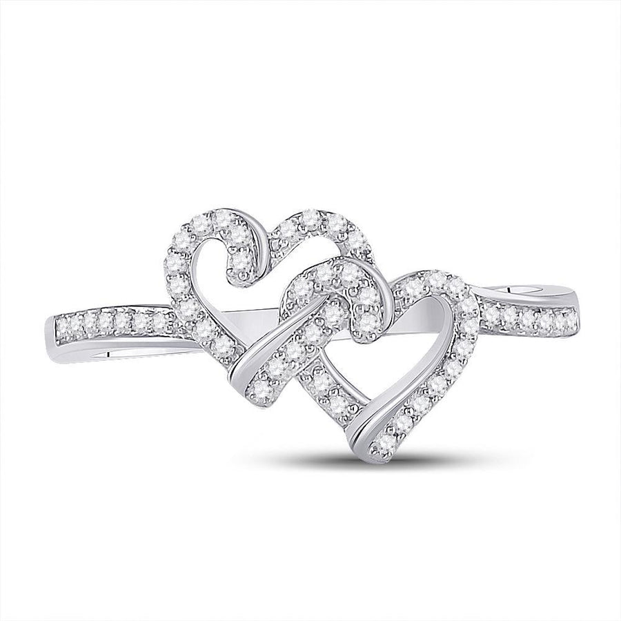 10kt White Gold Womens Round Diamond Double Heart Ring 1/8 Cttw