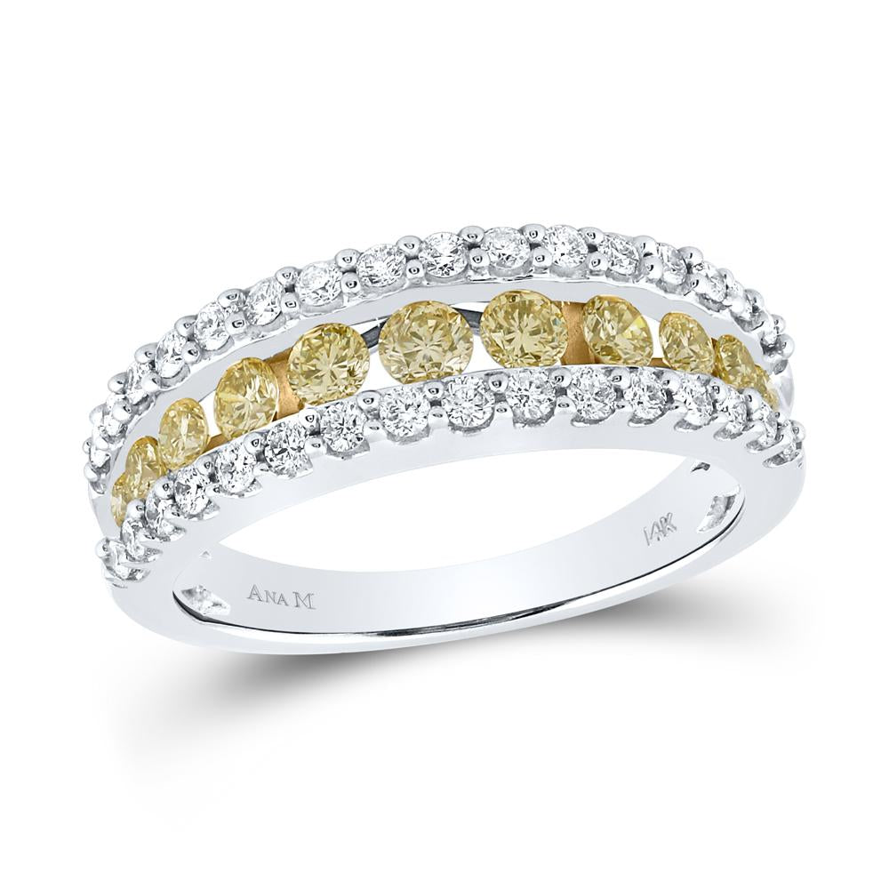 14kt White Gold Womens Round Yellow Diamond Band Ring 1 Cttw