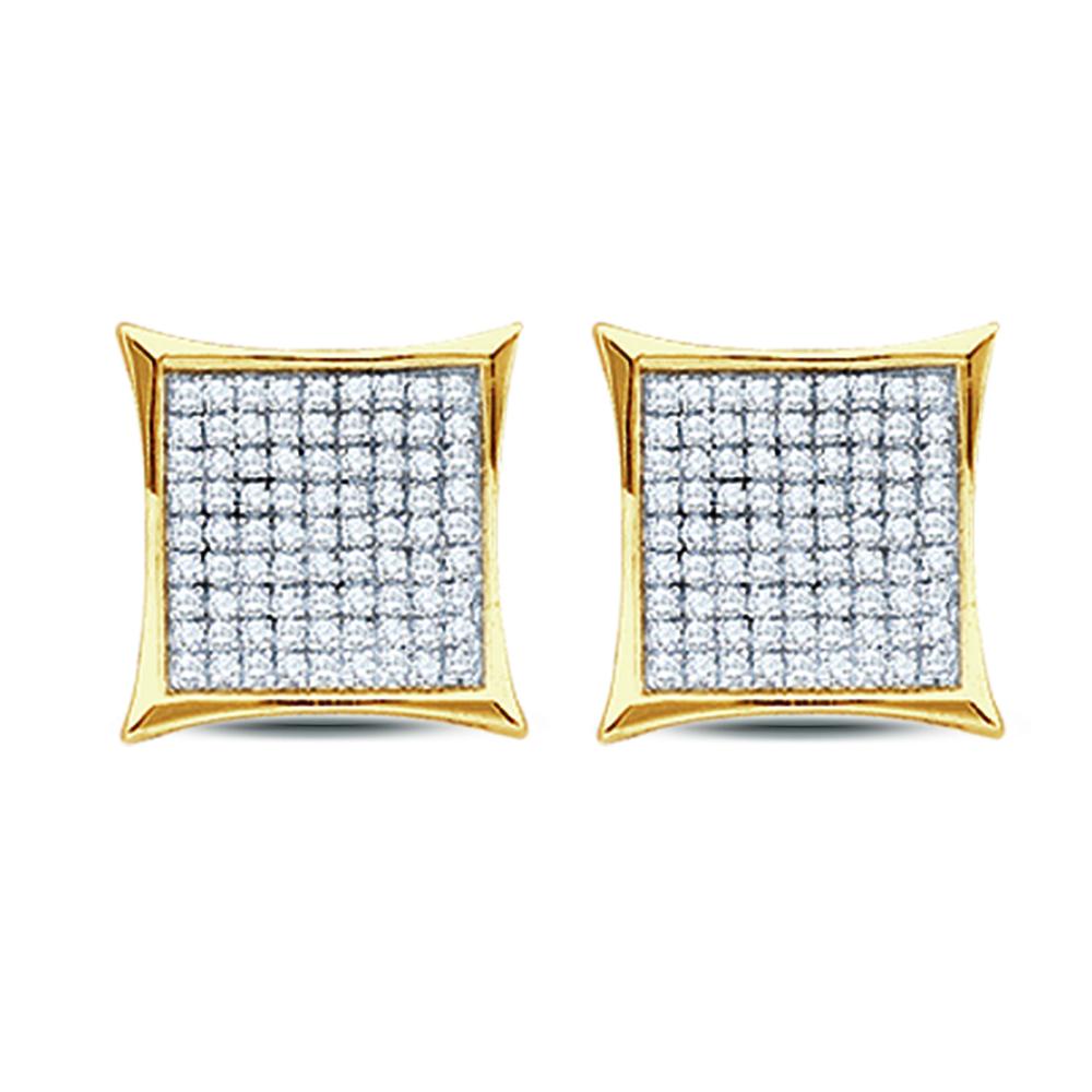 10kt Yellow Gold Womens Round Diamond Square Kite Cluster Earrings 1/10 Cttw