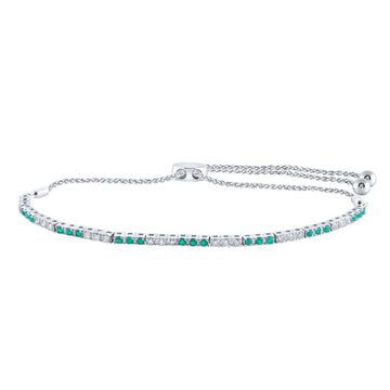 14kt White Gold Womens Round Emerald Diamond Bolo Bracelet 3/4 Cttw