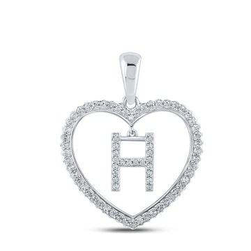 10kt White Gold Womens Round Diamond Heart H Letter Pendant 1/4 Cttw