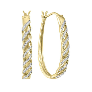 10kt Yellow Gold Womens Round Diamond Oblong Hoop Earrings 1/5 Cttw