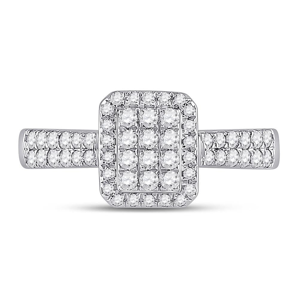 14kt White Gold Womens Round Diamond Rectangle Cluster Ring 1/2 Cttw