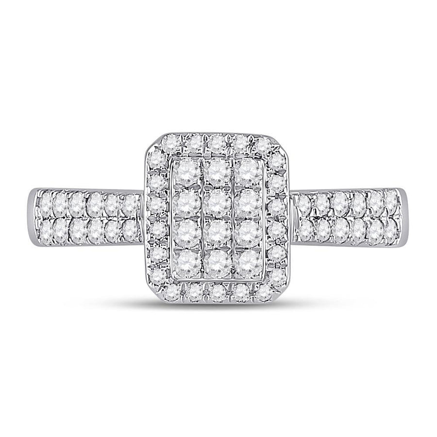 14kt White Gold Womens Round Diamond Rectangle Cluster Ring 1/2 Cttw