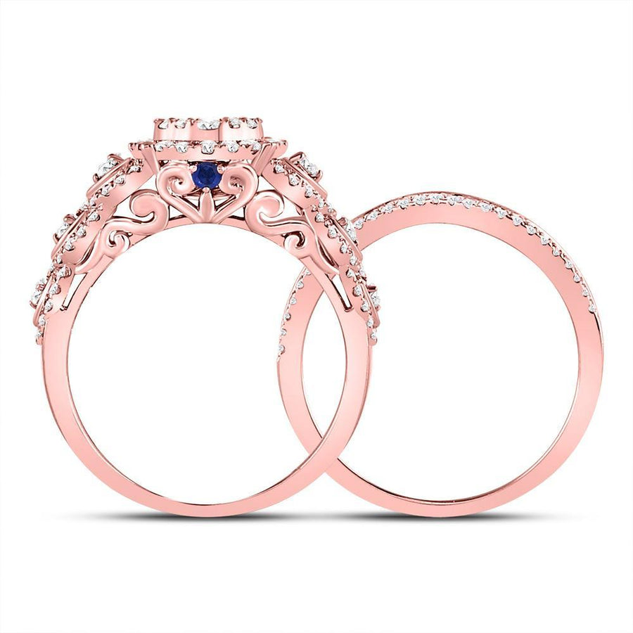 14kt Rose Gold Round Diamond Bridal Wedding Ring Band Set 1 Cttw