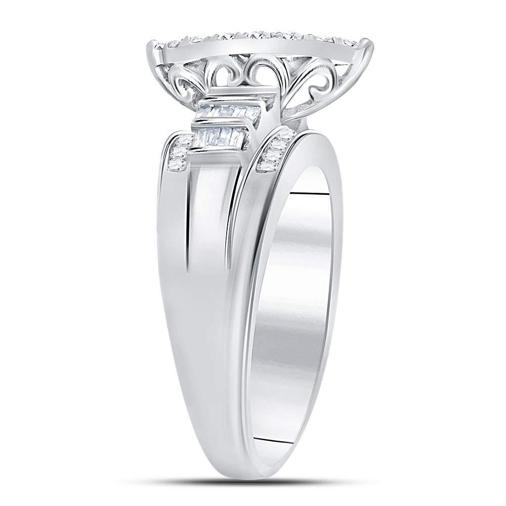 10kt White Gold Round Diamond Heart Bridal Wedding Engagement Ring 1 Cttw