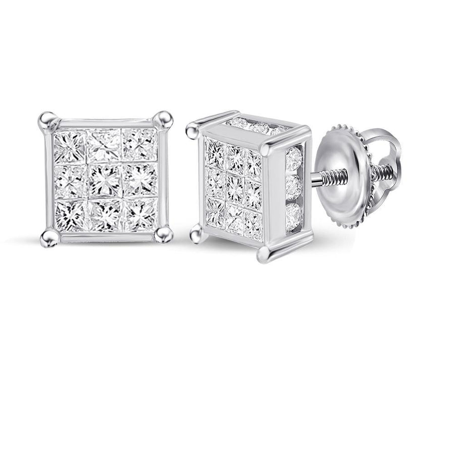 14kt White Gold Womens Princess Diamond Cluster Stud Earrings 1/4 Cttw