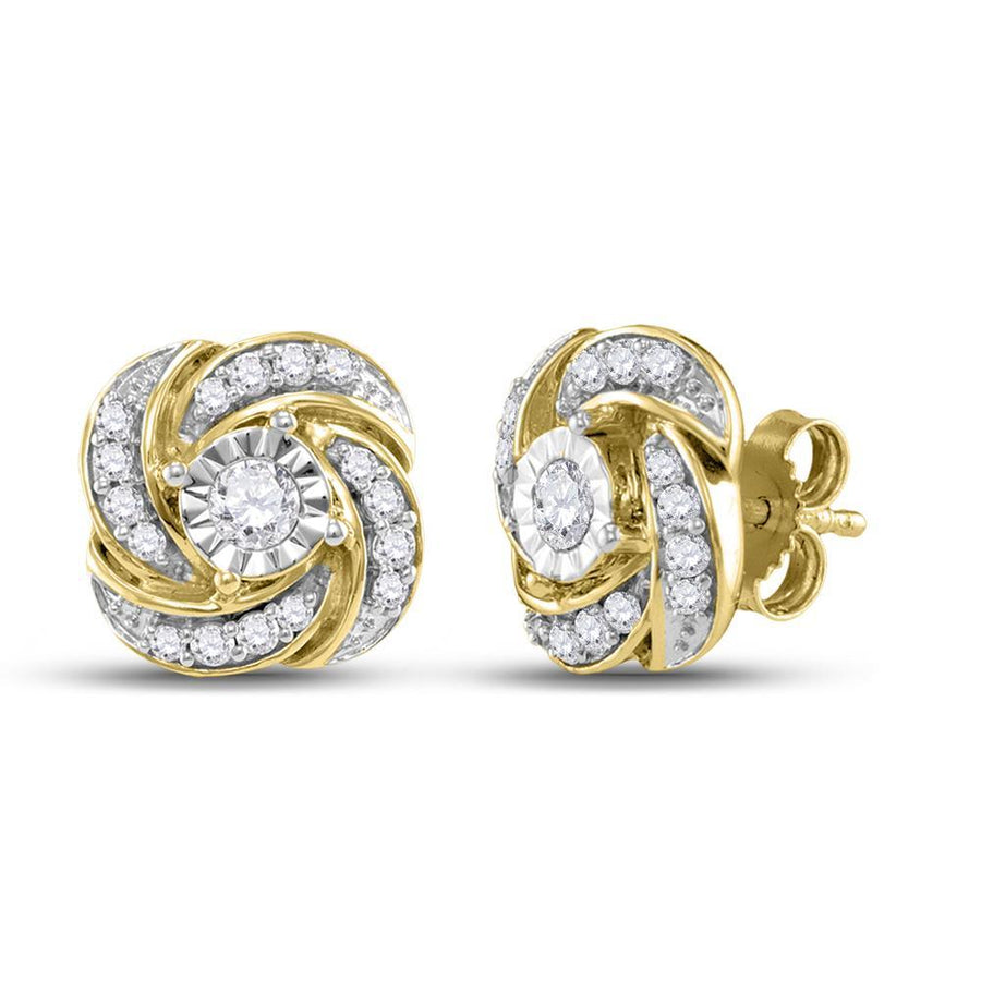 10kt Yellow Gold Womens Round Diamond Pinwheel Fashion Earrings 1/3 Cttw