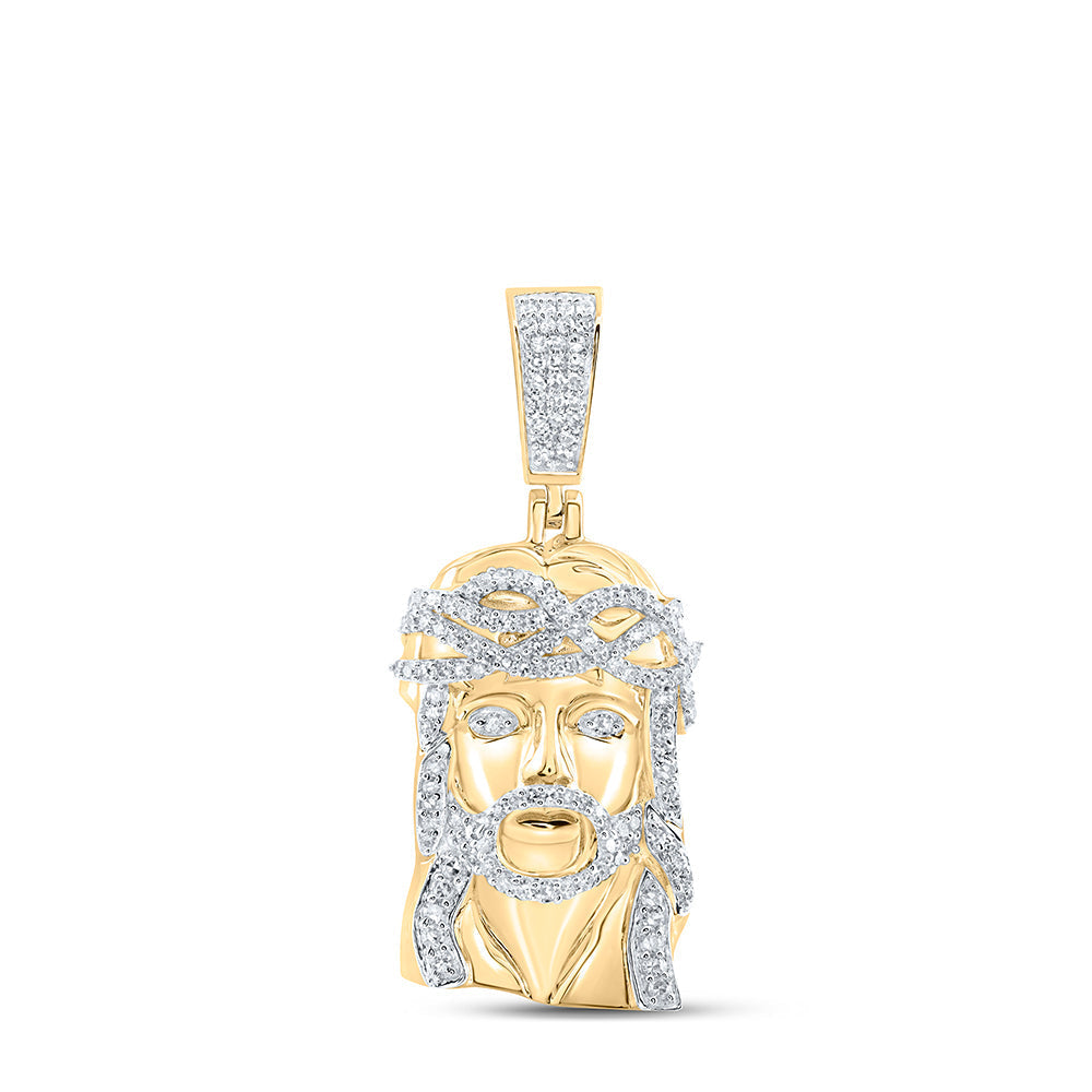 10kt Yellow Gold Mens Round Diamond Jesus Face Charm Pendant 5/8 Cttw