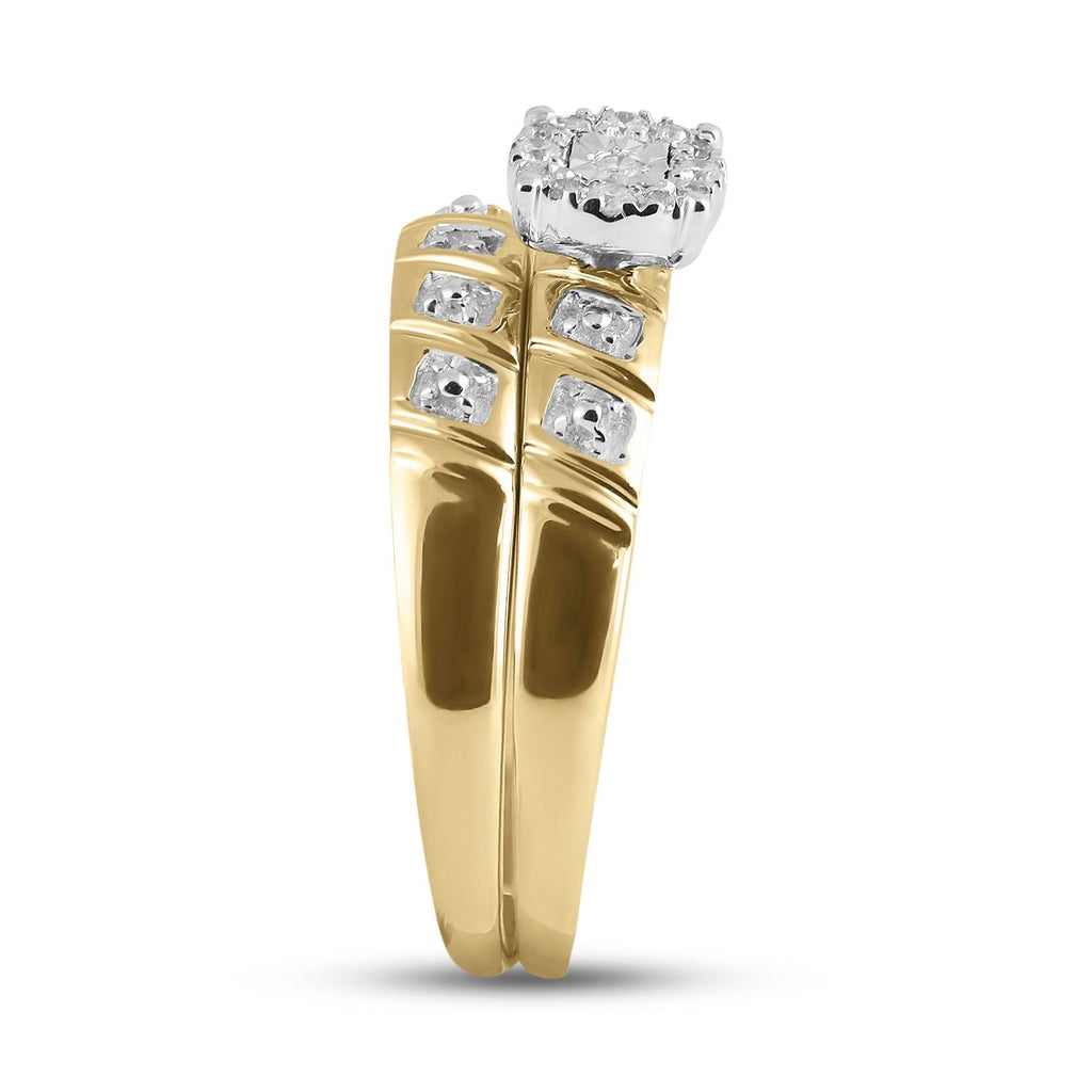10kt Yellow Gold His Hers Round Diamond Solitaire Matching Wedding Set 1/10 Cttw