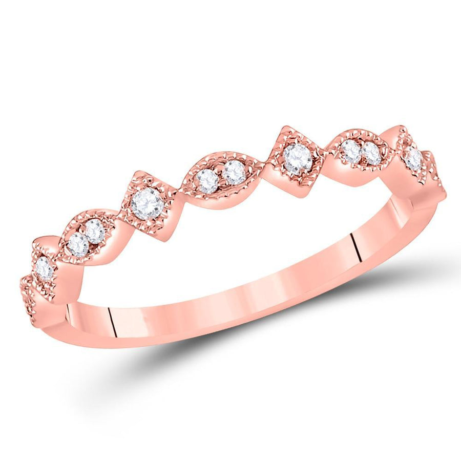 14kt Rose Gold Womens Round Diamond Geometric Stackable Band Ring 1/10 Cttw