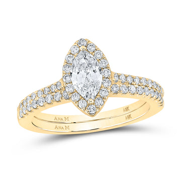 14kt Yellow Gold Marquise Diamond Halo Bridal Wedding Ring Band Set 1 Cttw