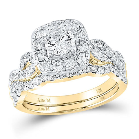 14kt Yellow Gold Round Diamond Bridal Wedding Ring Band Set 1-1/2 Cttw