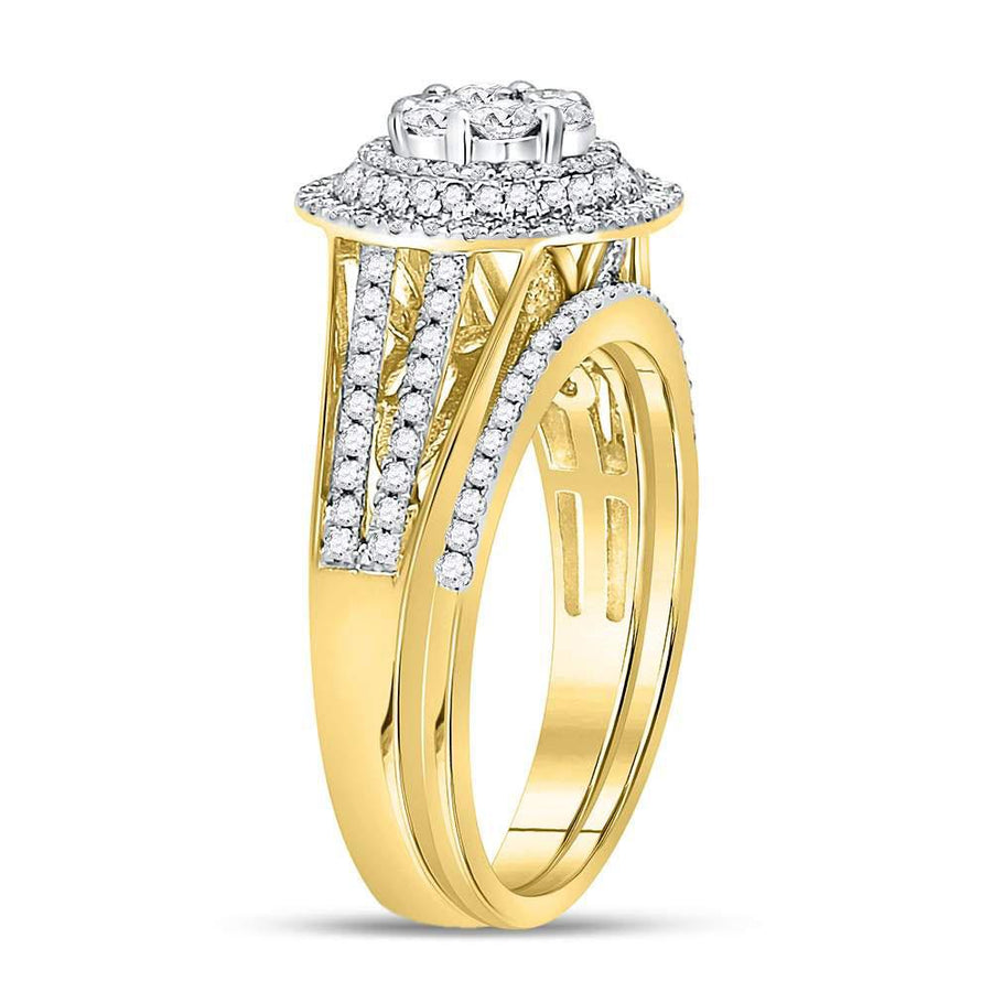 10kt Yellow Gold Round Diamond Cluster Bridal Wedding Ring Band Set 7/8 Cttw