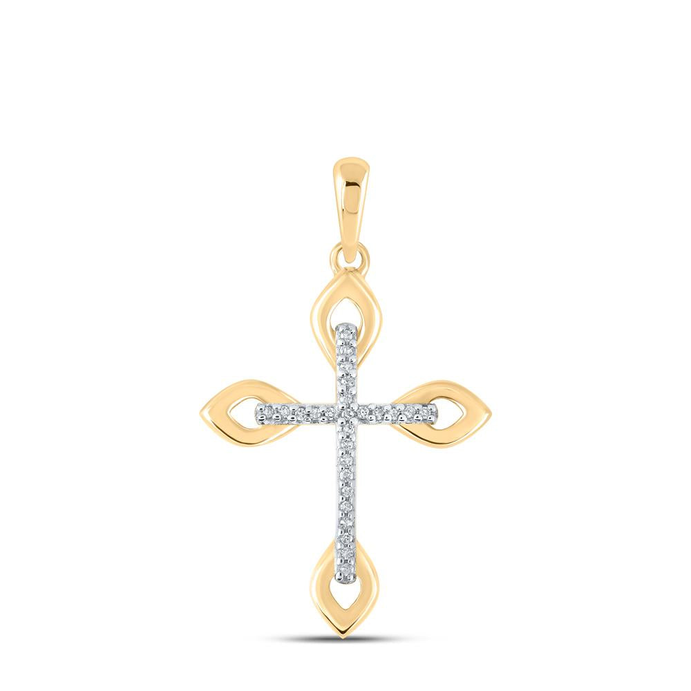 10kt Yellow Gold Womens Round Diamond Cross Pendant 1/20 Cttw