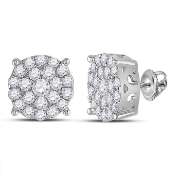 14kt White Gold Womens Round Diamond Cluster Earrings 2 Cttw