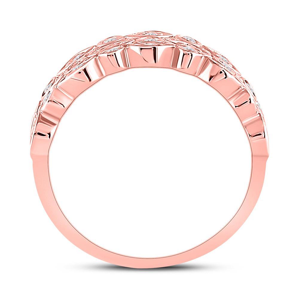 14kt Rose Gold Womens Round Diamond 3-Row Marquise Dot Band Ring 3/4 Cttw