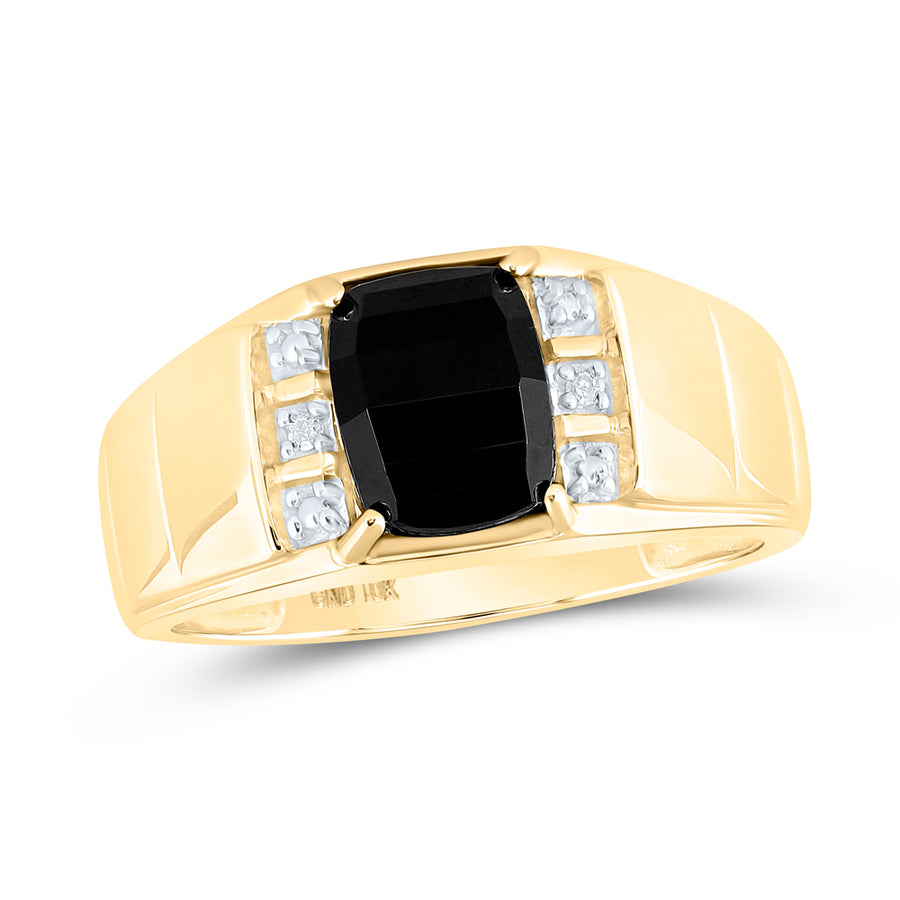 10kt Yellow Gold Mens Round Diamond Black Onyx Solitaire Ring .02 Cttw