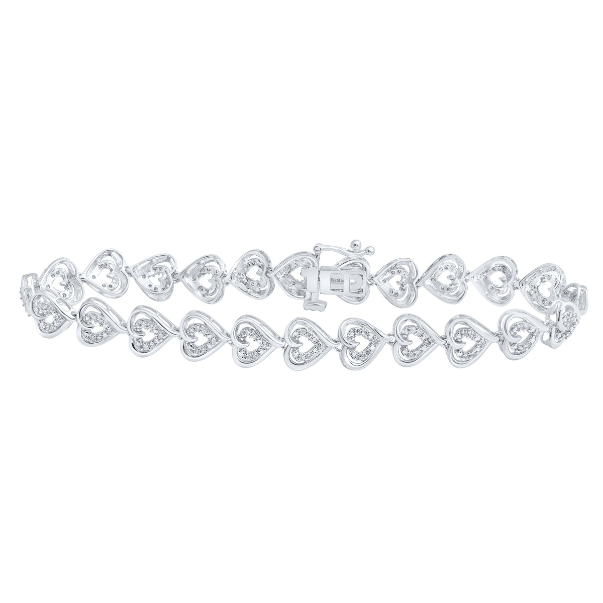 10kt White Gold Womens Round Diamond Heart Bracelet 1/2 Cttw