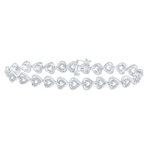 10kt White Gold Womens Round Diamond Heart Bracelet 1/2 Cttw