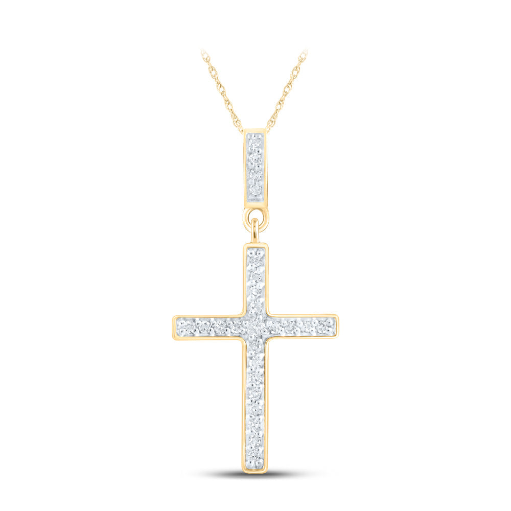 10kt Yellow Gold Womens Round Diamond Cross Pendant 1/10 Cttw