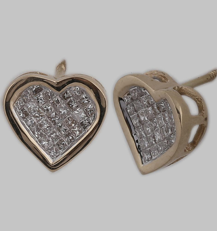 14kt Yellow Gold Womens Princess Diamond Cluster Heart Stud Earrings 1/2 Cttw
