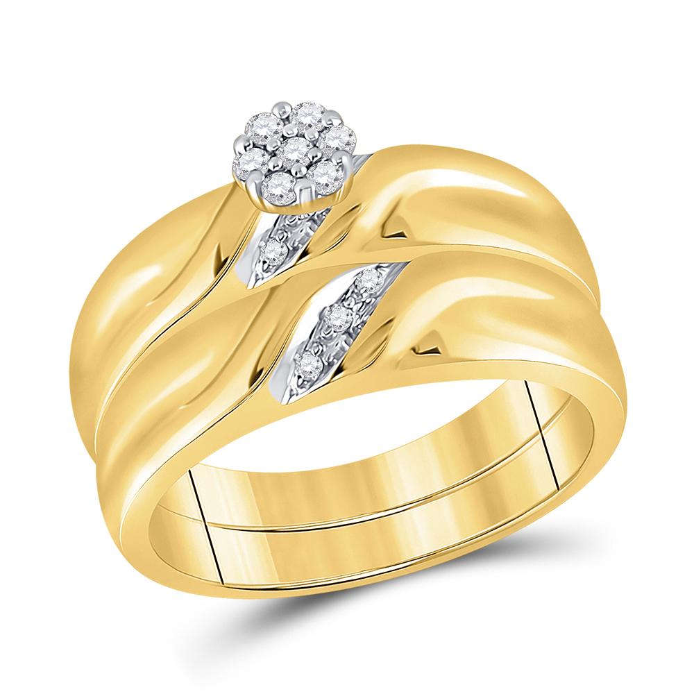 10kt Yellow Gold His Hers Round Diamond Cluster Matching Wedding Set 1/6 Cttw
