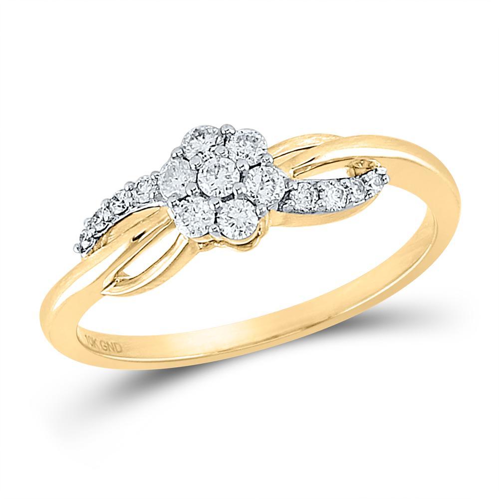 10kt Yellow Gold Womens Round Diamond Flower Cluster Infinity Ring 1/4 Cttw