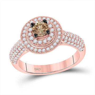 14kt Rose Gold Round Brown Diamond Halo Bridal Wedding Engagement Ring 1 Cttw